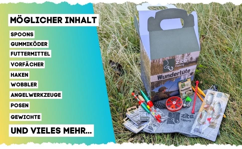 Wundertüte mit Allround Angelzubehör - Überraschungs Anglergeschenk Box - Detaillierte Übersicht