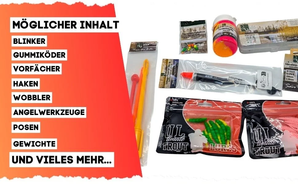 Wundertüte Forelle XL – Forellen Angelzubehör Überraschungsbox Anglergeschenk - Detaillierte Übersicht