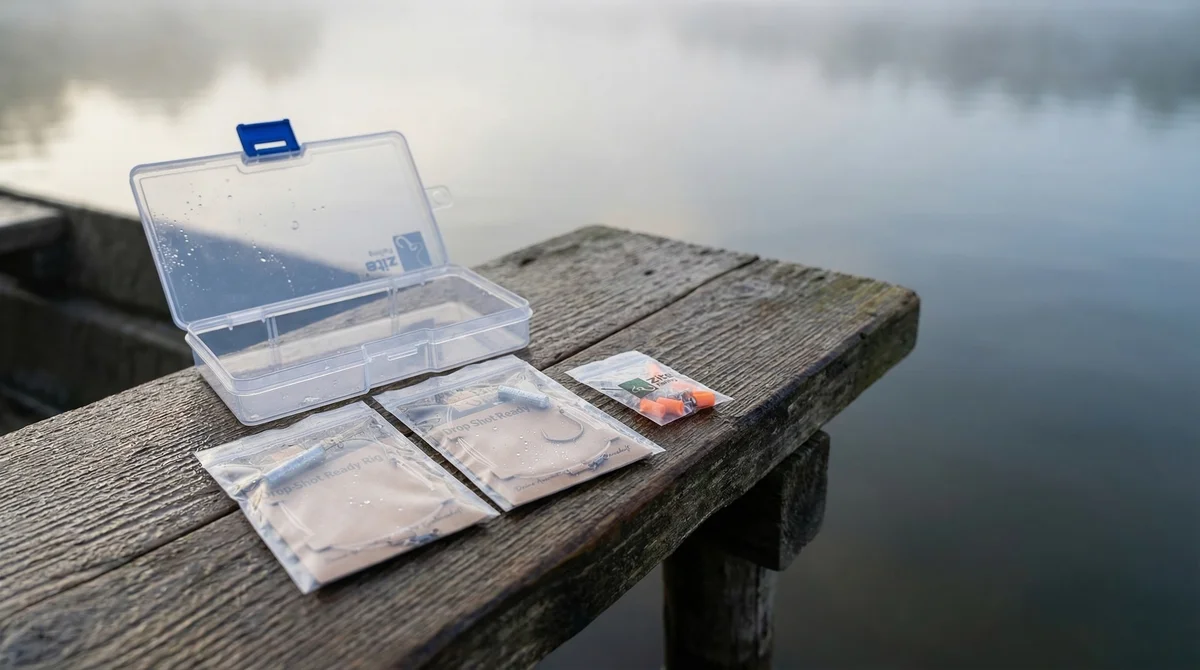 Zite Fishing Naturköder Dropshot Set – 2 Ready Rigs S & L mit Fluorocarbon-Vorfach für Barsch, Zander & Hecht - Detaillierte Übersicht
