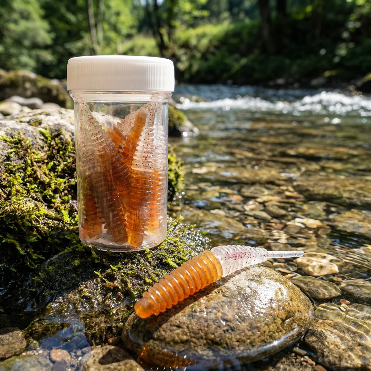 Zite Fishing Biggle Worm Christal Brown Knoblauch 6,5 cm 8 Stück - Detaillierte Übersicht