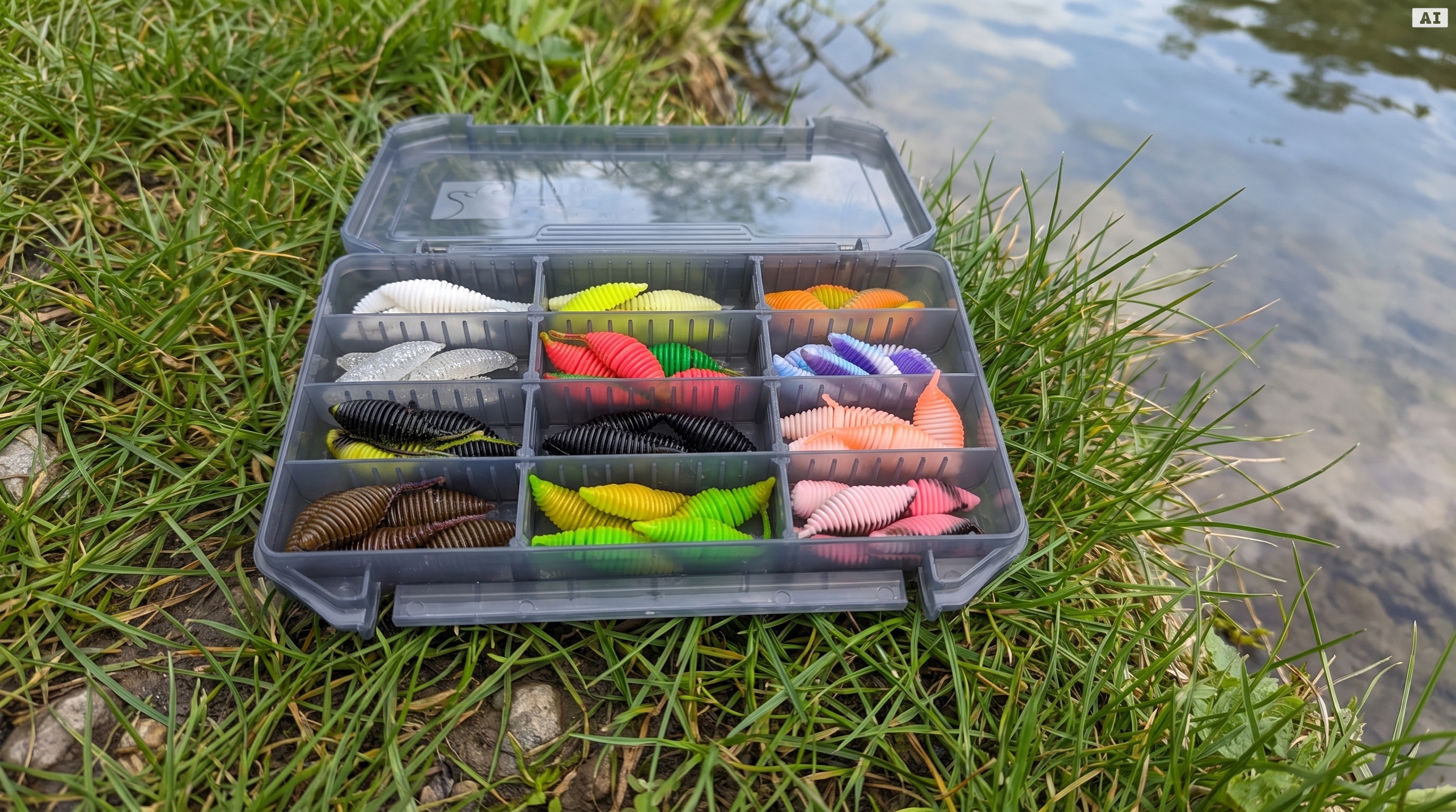 Big Bug Starterbox – 60 Gummiköder in 12 Farben, Forellen Set mit Tackle-Box, UV-aktiv, Ultra-Light - Detaillierte Übersicht