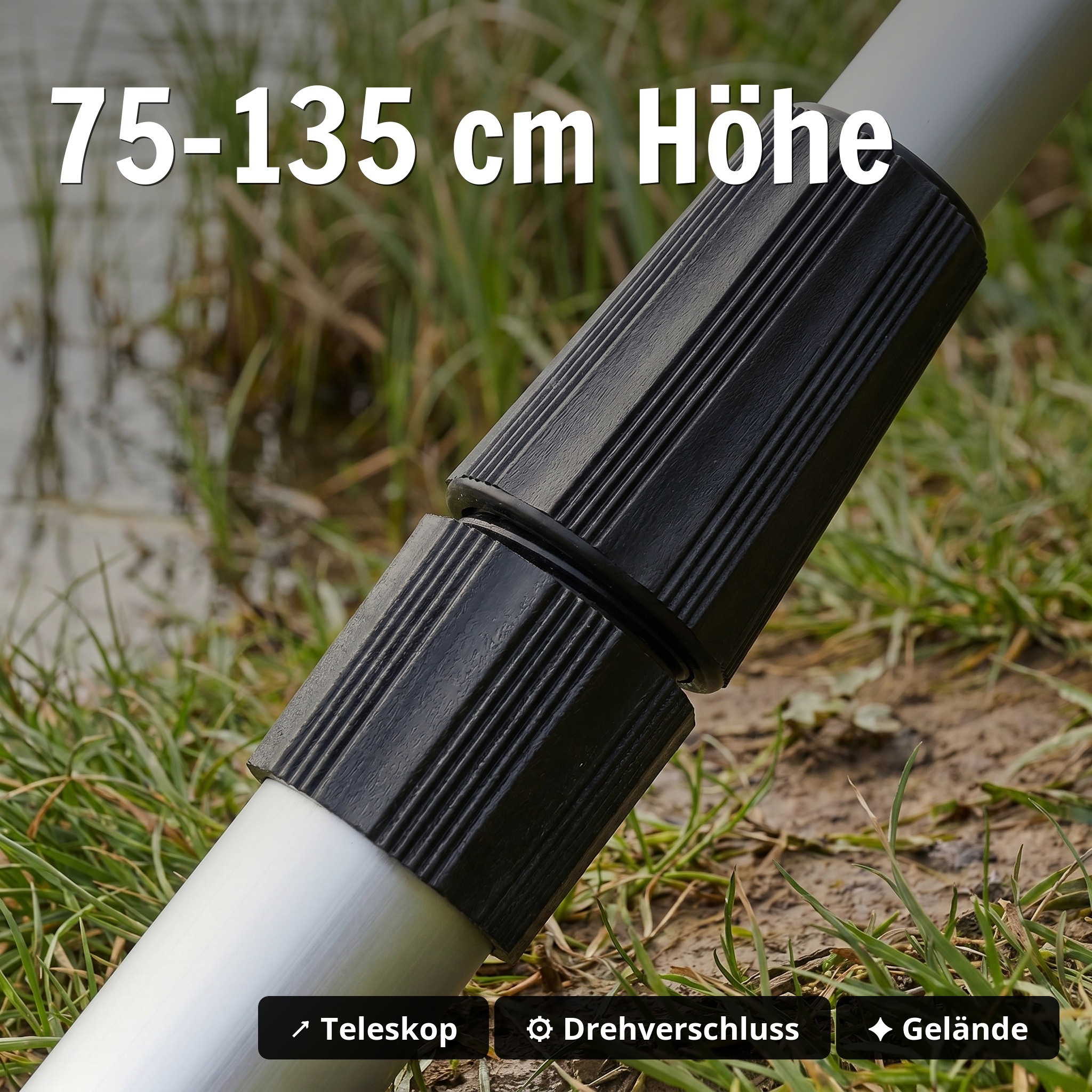 Teleskop-Rutenhalter 75–135 cm – Aluminium, V-Auflage mit Schnurlaufkerbe Zite Fishing  - 75–135 cm Höhe