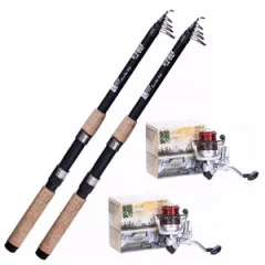 Forellenangler Starterset - 2 Teleskopruten mit Forellenrollen, Kescher und passender Angeltasche - Teleskopruten mit passenden Forellen-Rollen