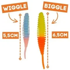 Zite Fishing Biggle Worm Natur Mix Knoblauch 6,5 cm 8 Stück - Noch größer als der Wiggle Worm