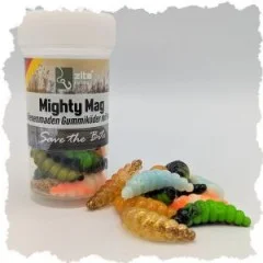 Mighty Mag Bienenmade Allround Mix Knoblauch Gummiköder Forelle 2,8 cm 12 Stück - 12 Stück in einer Dose