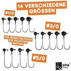 5/0 Tungsten Jighaken 5,3g 3tlg. Zite Fishing - Vielseitige Größen 