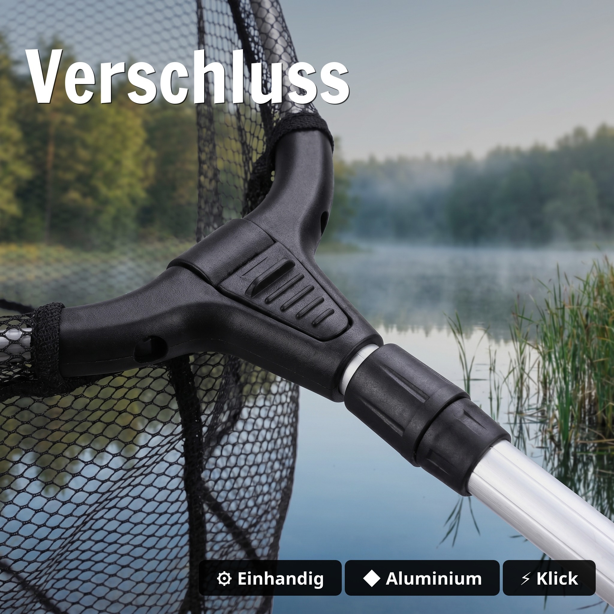Kescher Gummiert 2,10m – 3-Teilig Teleskop mit gummiertem Netz & Maßband-Tasche Zite Fishing  - Verschluss