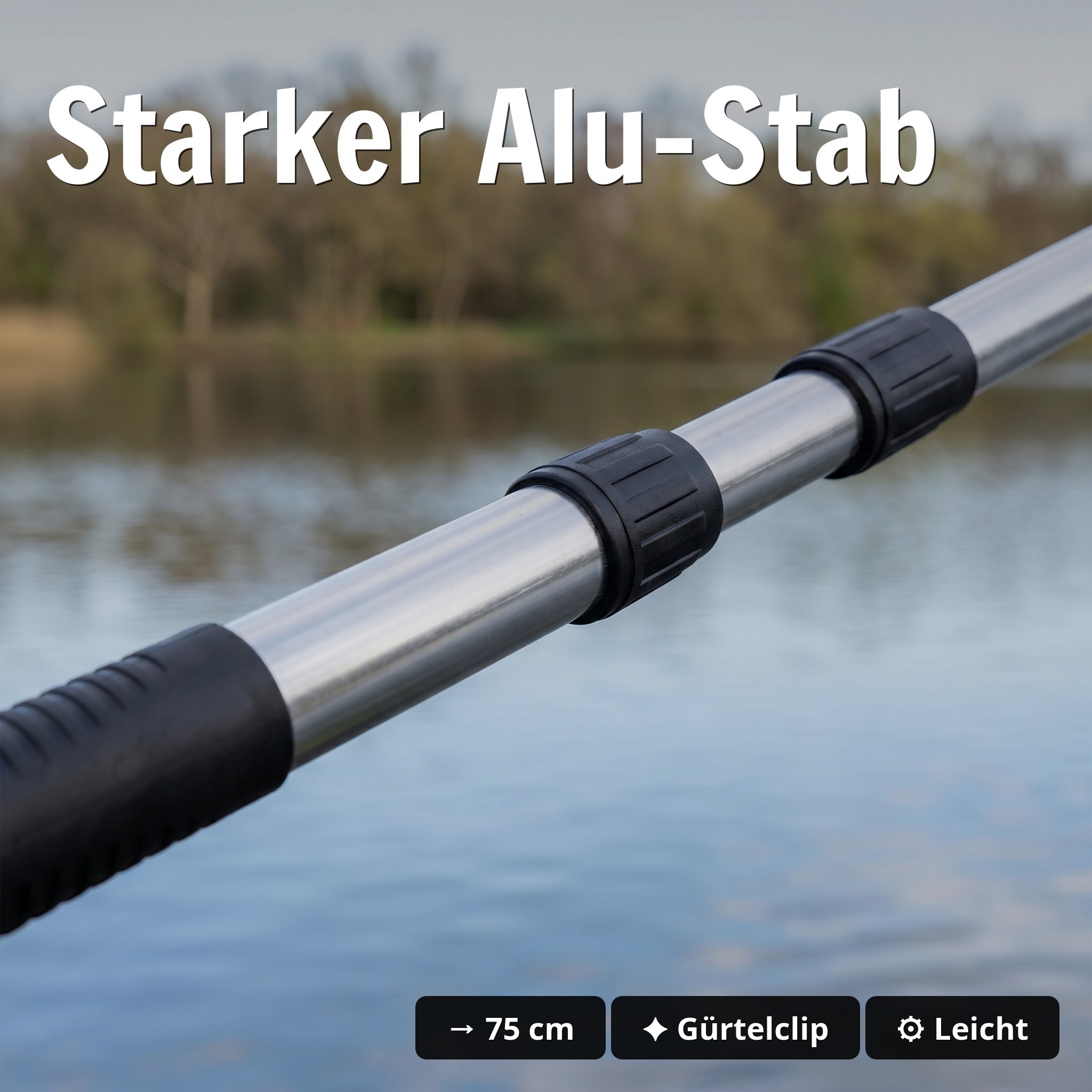 Kescher Gummiert 2,10m – 3-Teilig Teleskop mit gummiertem Netz & Maßband-Tasche Zite Fishing  - Starker Alu-Stab