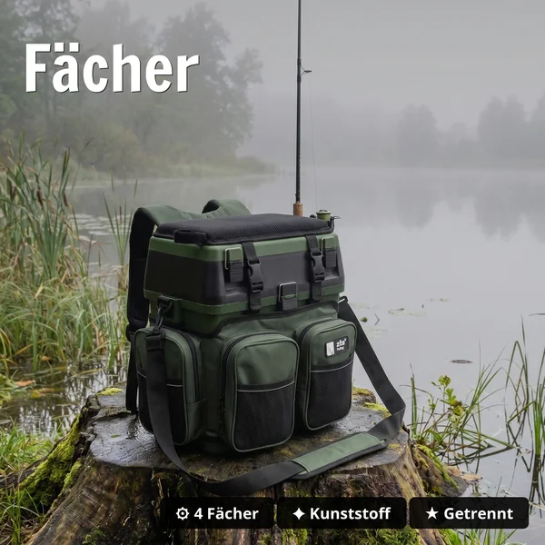 Multi Angel-Koffer-Rucksack & Sitz-Kiepe 3-in-1 – Angelrucksack Sitzkiepe Angelkoffer Zite Fishing  - Fächer