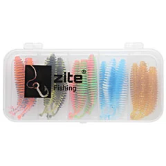 Forellenwürmer 5,5 cm 25 Stück mit 3 Tungstenhaken Zite Fishing - Optimale Kunststoffbox