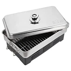 Tischräucherofen mit Thermometer Smoker Fisch Räuchern 42x27x21cm Zite Fishing - Deckel mit Thermometer und Logo