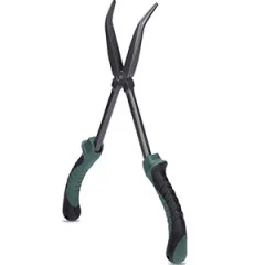 Zite Fishing Einhand-Kescher gummiert 1,13 m + Fisch-Abhakmatte 130 cm + Hakenlöser-Zange 28 cm im Set - Hakenlöser-Zange XXL Gebogen - Longnose Lösezange 28cm