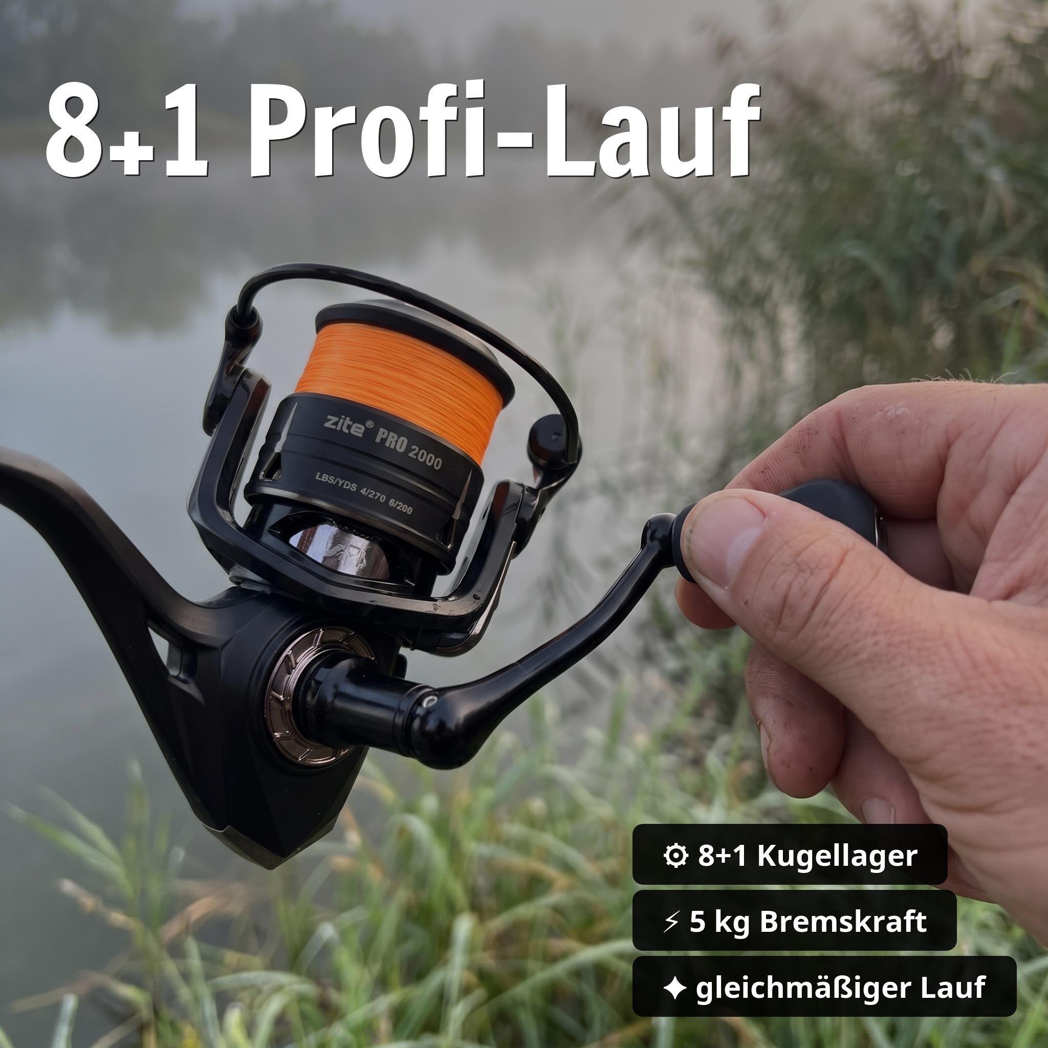 Zite Fishing Spinning Reel Pro 2000 bespult Spinnrolle mit Frontbremse 8+1 2 Aluminiumspulen für Spinnfischen - 8+1 Profi-Lauf