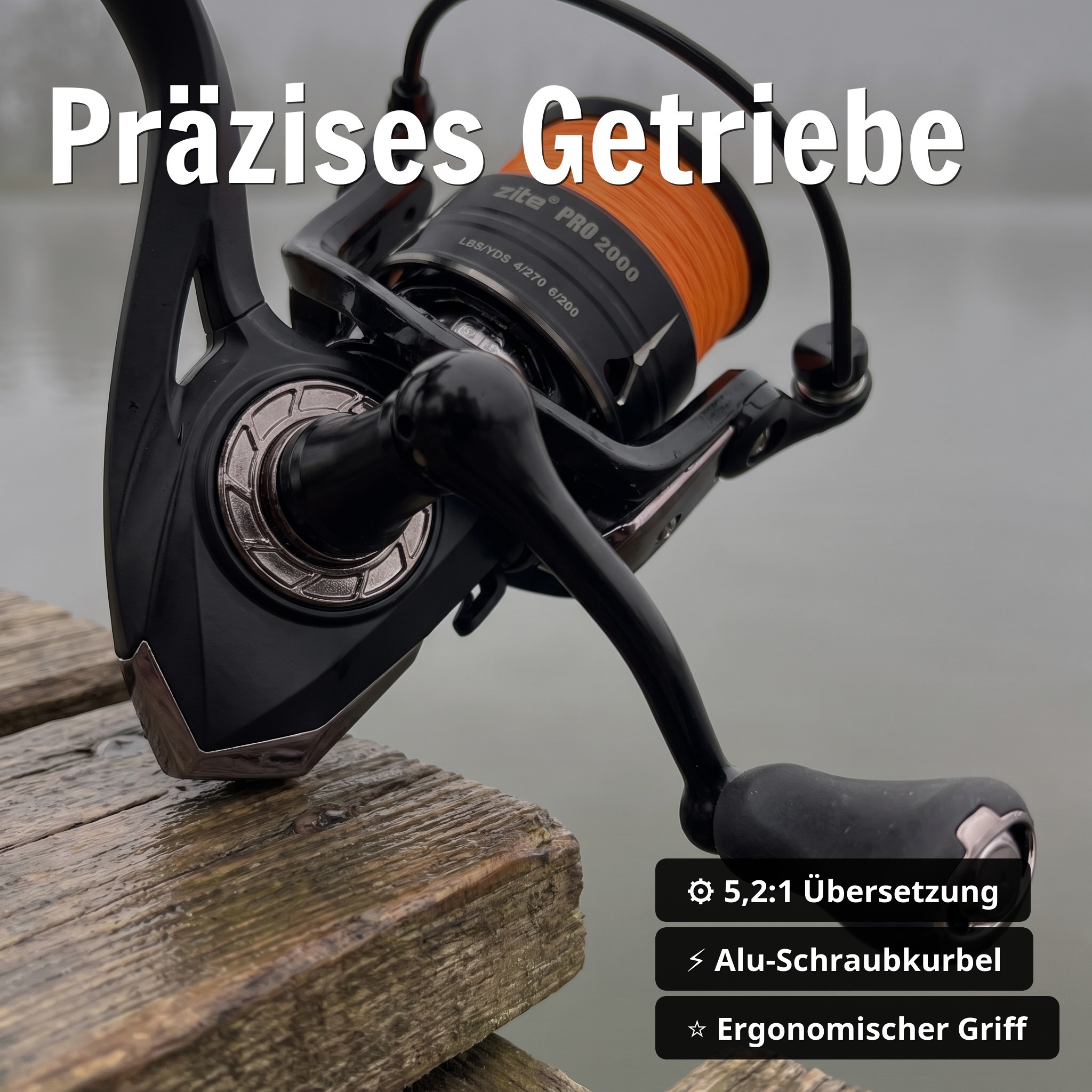 Zite Fishing Spinning Reel Pro 2000 bespult Spinnrolle mit Frontbremse 8+1 2 Aluminiumspulen für Spinnfischen - Präzises Getriebe