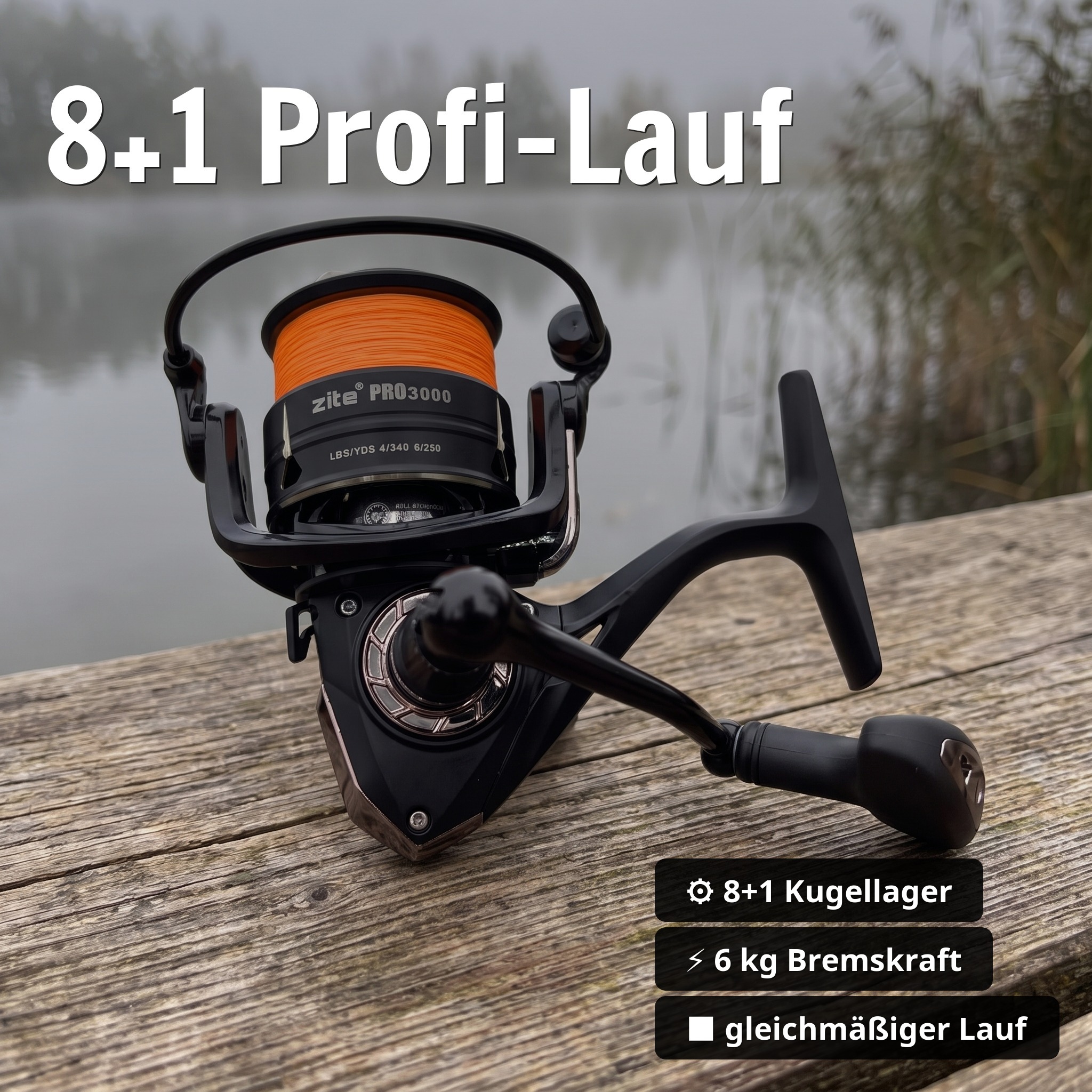 Zite Fishing Spinning Reel Pro 3000 bespult Spinnrolle mit Frontbremse 8+1 2 Aluminiumspulen für Spinnfischen - 8+1 Profi-Lauf