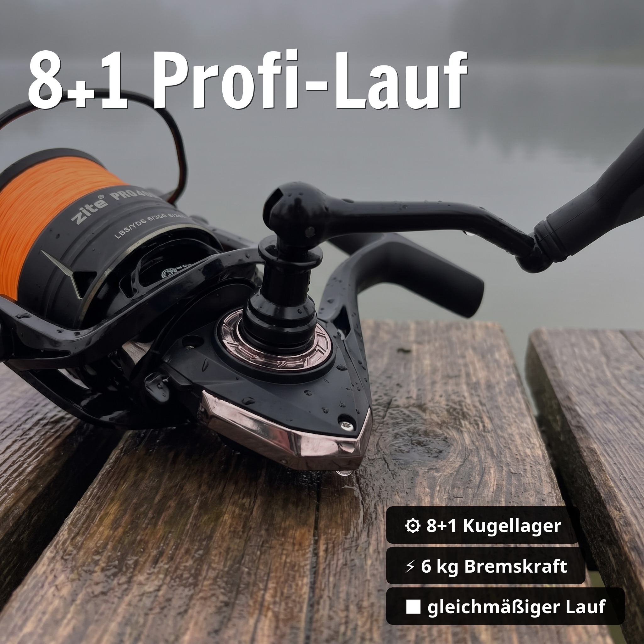 Zite Fishing Spinning Reel Pro 4000 bespult Spinnrolle mit Frontbremse 8+1 2 Aluminiumspulen für Spinnfischen - 8+1 Profi-Lauf