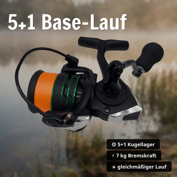 Spinning Reel Base 3000 Spinnrolle mit Frontbremse 5+1 2 Aluminiumspulen für Forelle & Barsch Spinnfischen - 5+1 Base-Lauf