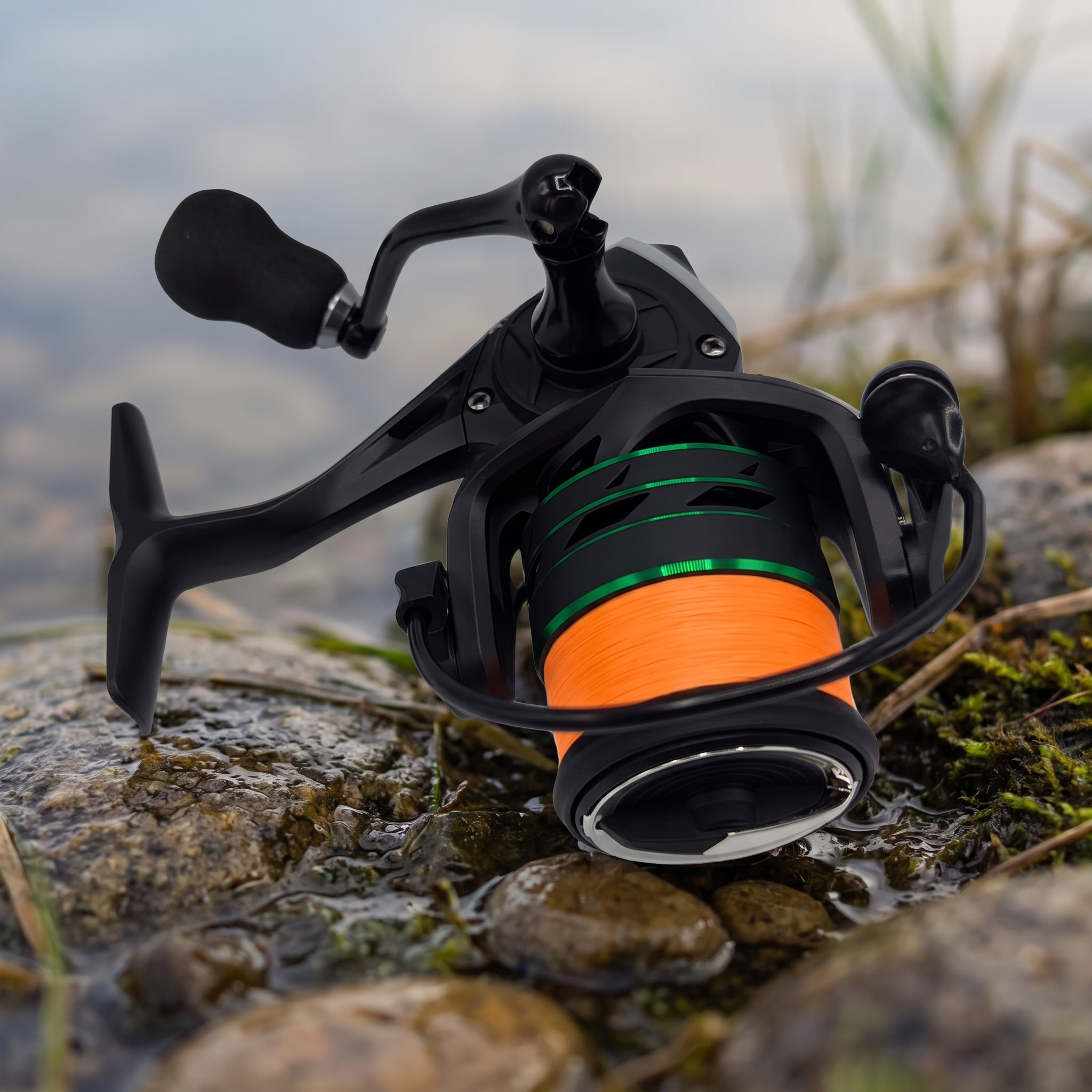 Spinning Reel Base 3000 Spinnrolle mit Frontbremse 5+1 2 Aluminiumspulen für Forelle & Barsch Spinnfischen - Sofort startklar