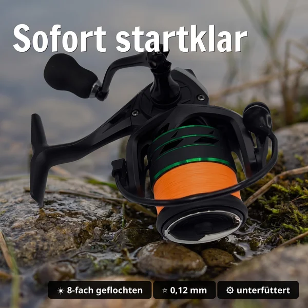 Spinning Reel Base 3000 Spinnrolle mit Frontbremse 5+1 2 Aluminiumspulen für Forelle & Barsch Spinnfischen - Sofort startklar