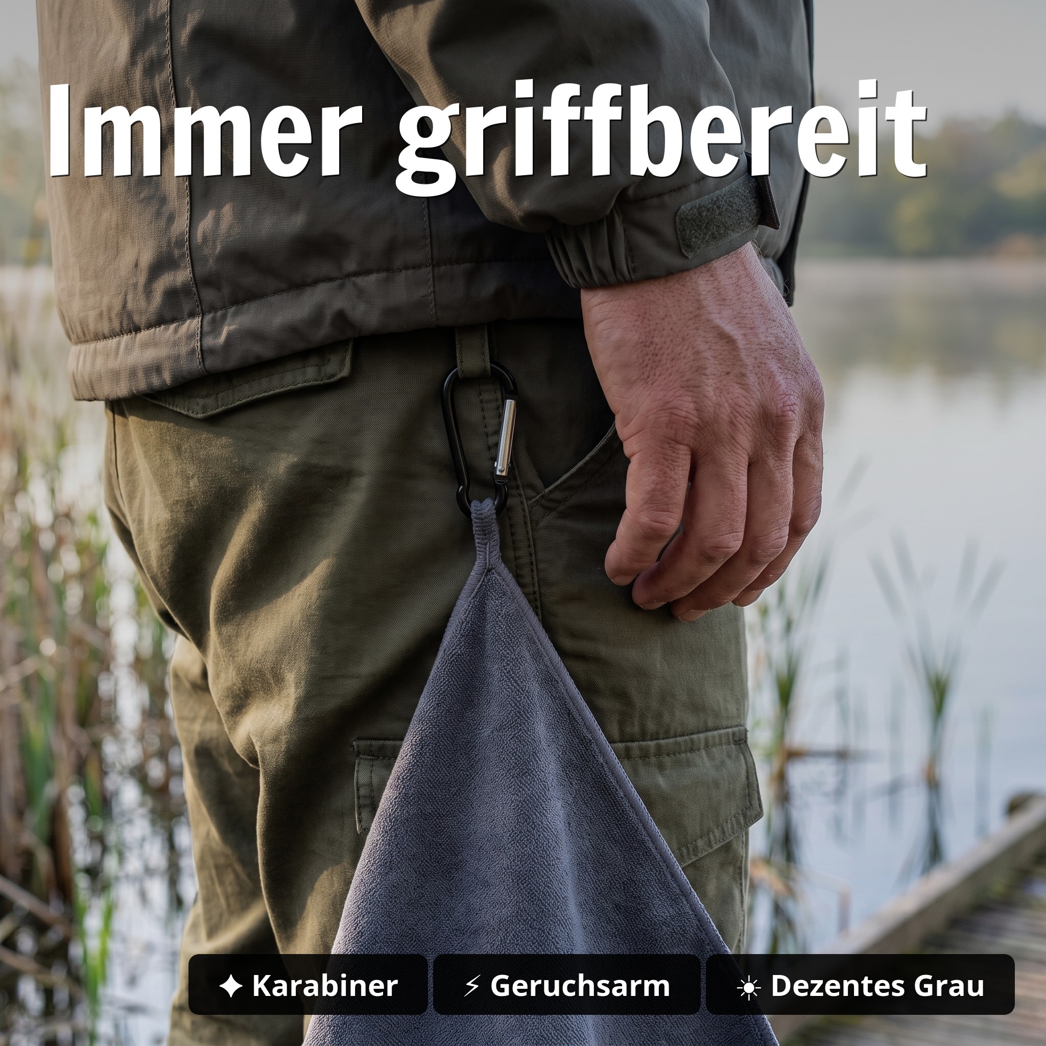 Microfaser Handtuch hohe Saugkraft schnell trocknend inkl. Karabiner Angeln & Outdoor Zite Fishing - Immer griffbereit