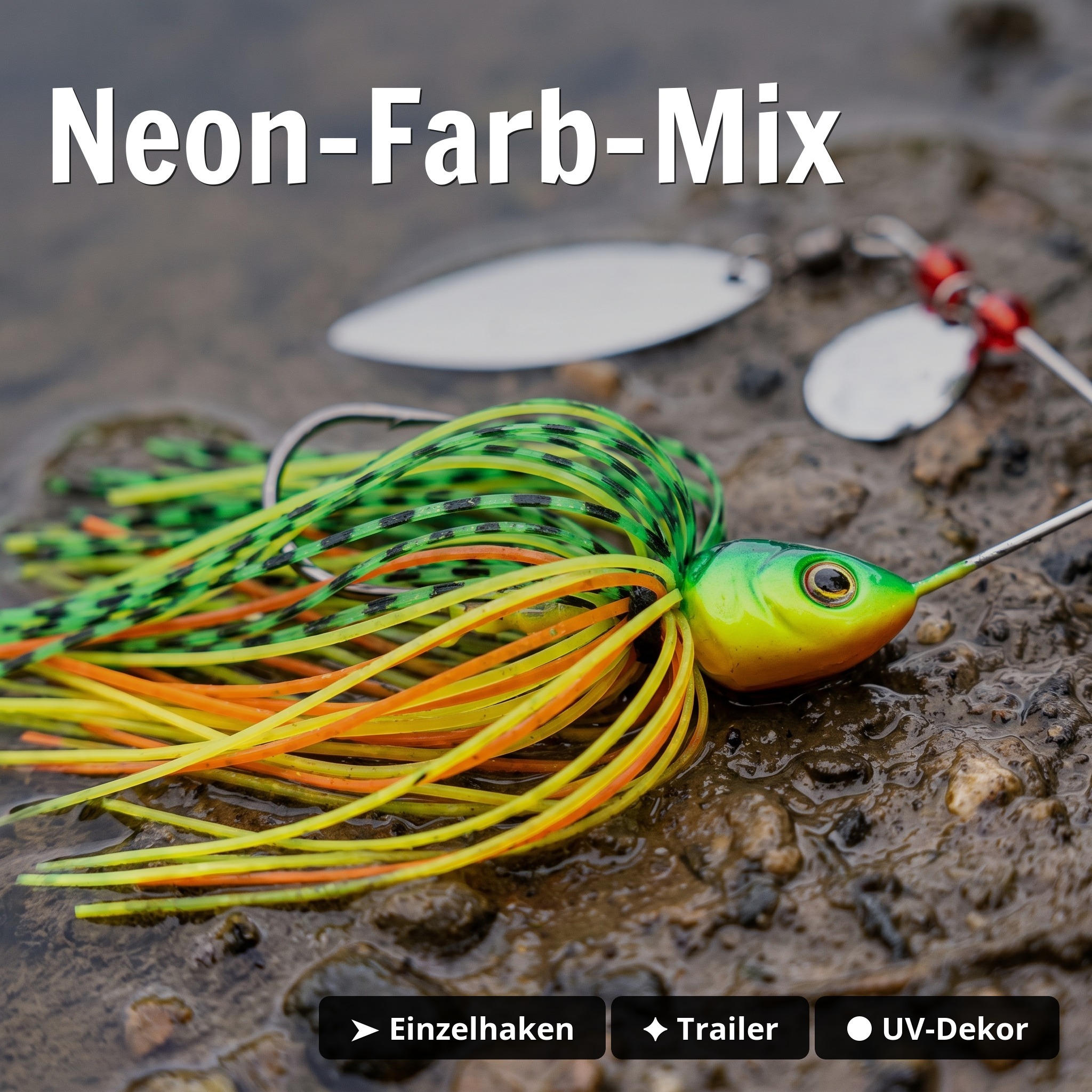 Inzite Rotator Spinnerbaits 10g – Haken 3/0 – Tropic Punch – mit Doppelspinnerblatt & Fransen - Neon-Farb-Mix