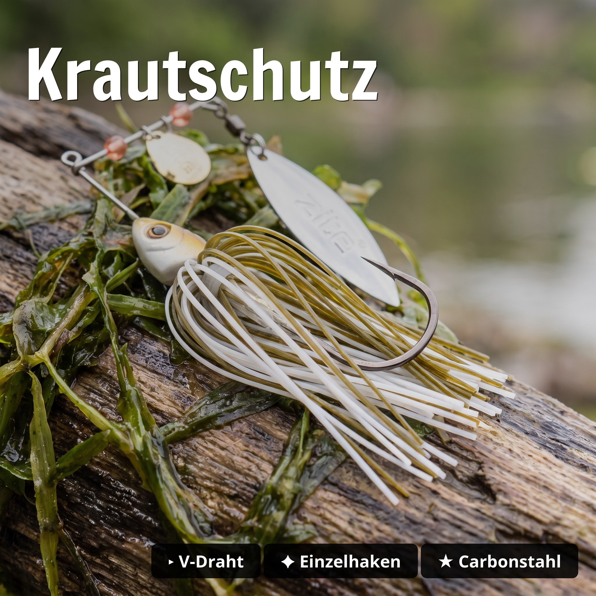 Inzite Rotator Spinnerbaits 16g – Haken 3/0 – Golden Coconut – mit Doppelspinnerblatt & Fransen - Krautschutz