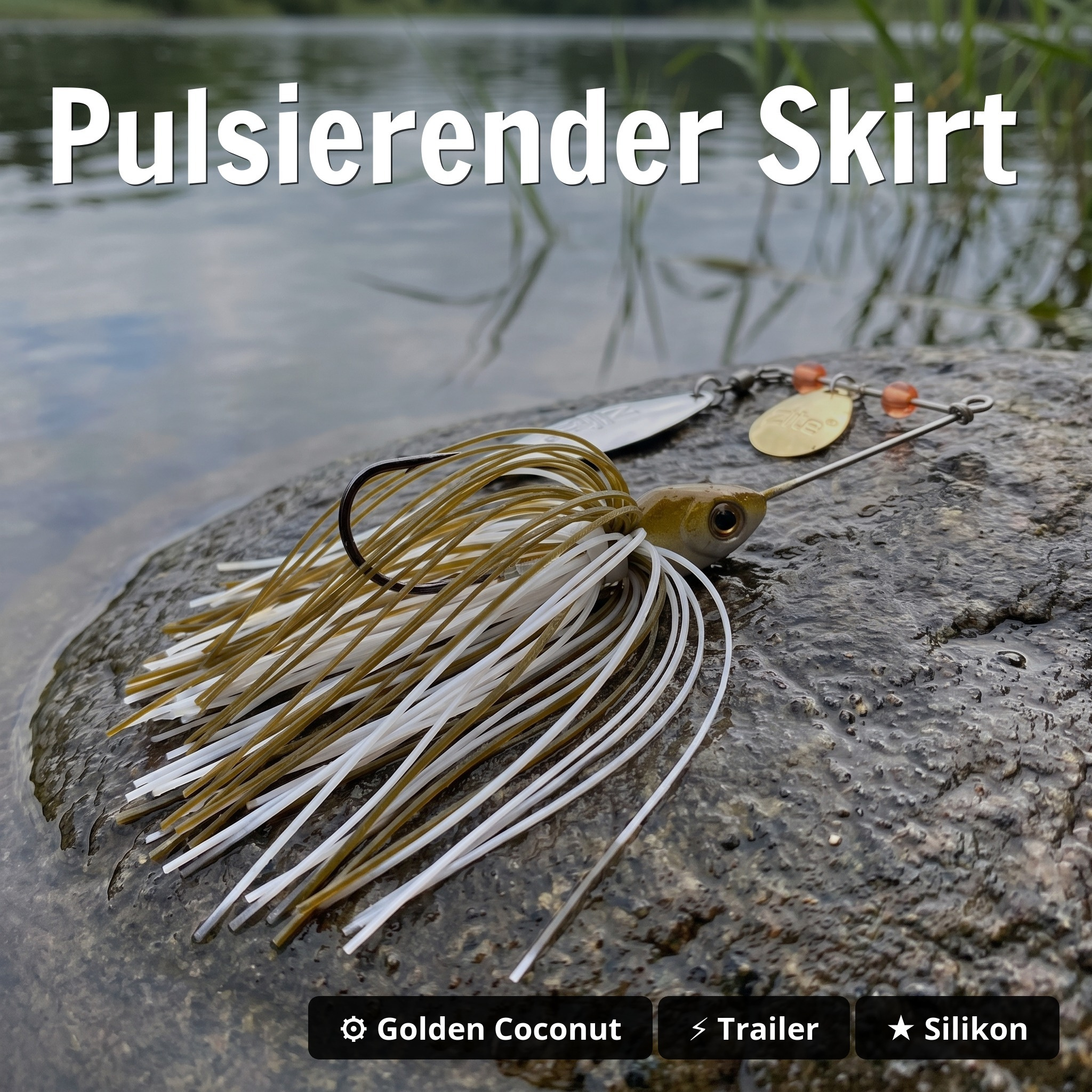 Inzite Rotator Spinnerbaits 16g – Haken 5/0 – Golden Coconut – mit Doppelspinnerblatt & Fransen - Pulsierender Skirt