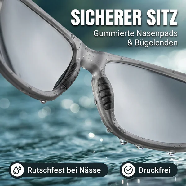 Zite Fishing Polarisationsbrille Culo – Silber verspiegelt mit UV400-Schutz, schwimmfähig & Hardcase - Sicherer Sitz bei Action