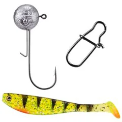 Inzite Base Stick Barsch-Set - 225 cm Angelrute & Spinning Base Reel 2000 bespult + Zubehör - Zubehör abgestimmt fürs Barschangeln