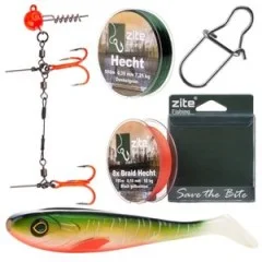 HechtSet,Inzite Pro Stick Hecht-Set - 255 cm Angelrute & Spinning Reel Pro 4000 + Zubehör wie Schnur, Jighaken, Gummifis - Komplettes Zubehör für das Hechtangeln