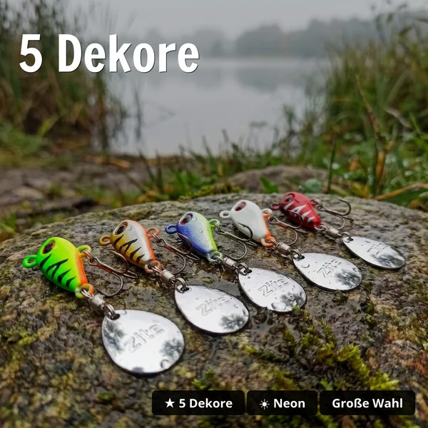 Zite Fishing Jigspinner Set Neon M 10g – 5 Spin-Jigs für Barsch, Zander, Hecht & Forelle - 5 Dekore