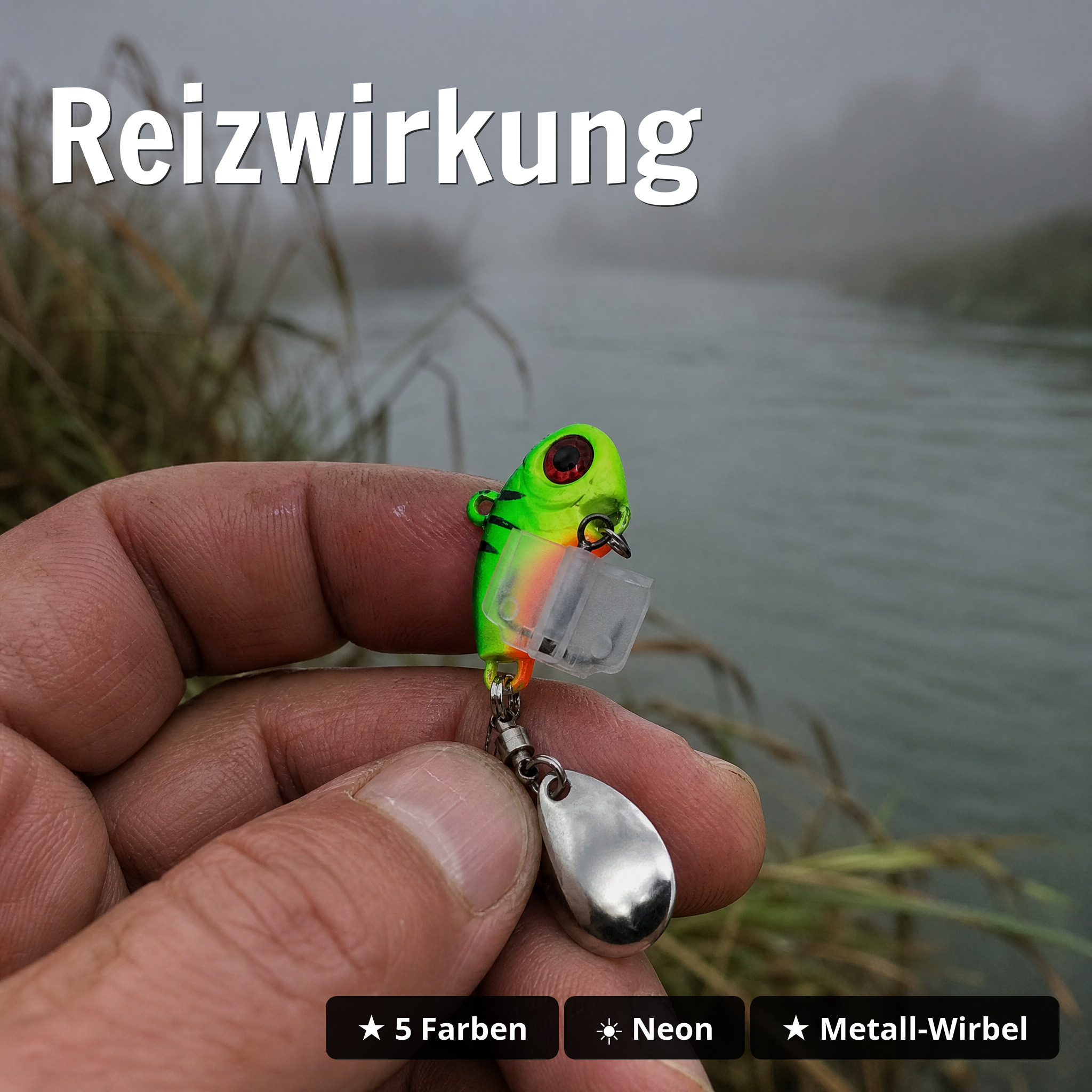 Zite Fishing Jigspinner Set Neon L 20g – 5 Köder in Neonfarben für Zander & Hecht - Reizwirkung