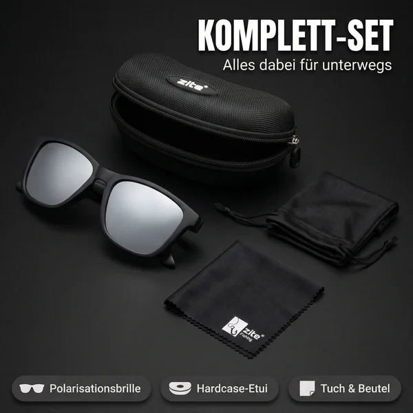 Zite Fishing Polarisationsbrille Basulo – Silber verspiegelt mit UV400-Schutz inkl. Hardcase & Microfasertuch - Umfangreiches Zubehör-Set