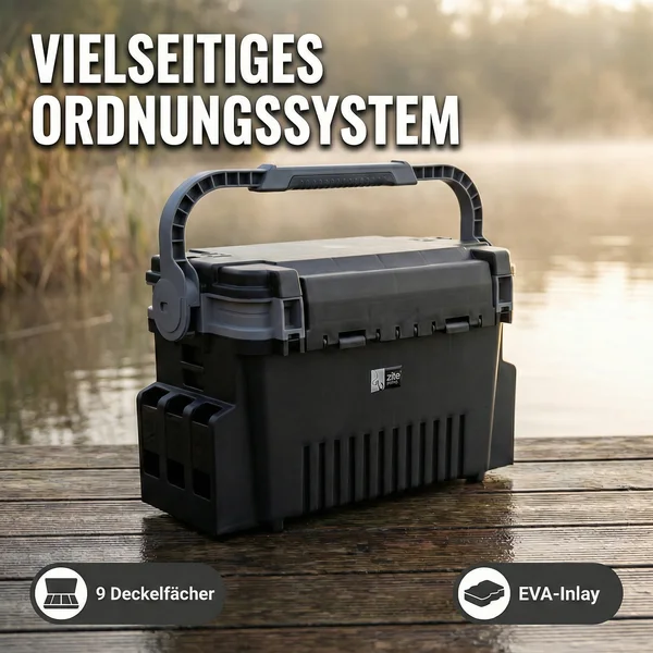 Zite Fishing Forellen-Pro Box XXL – Angelkoffer mit Rutenhaltern, 9 Deckelfächern & flexibel platzierbaren Trennwänden - Vielseitiges Ordnungssystem am Spot