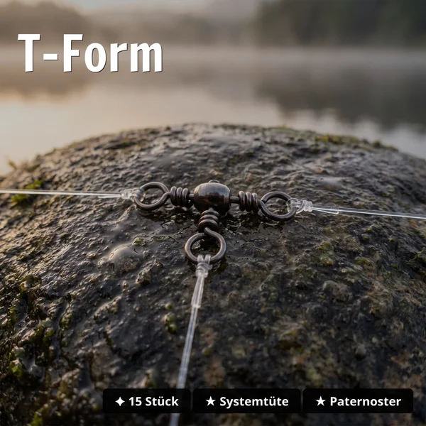 Zite Fishing Kreuzwirbel 8# – 15 Stück Dreiwege-Wirbel für Paternoster & Dropshot - T-Form