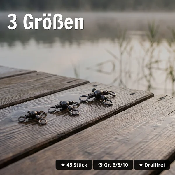 Zite Fishing Kreuzwirbel Sortiment 45 Stück – T-Wirbel Größe 6, 8 & 10 für Paternoster & Dropshot - 3 Größen