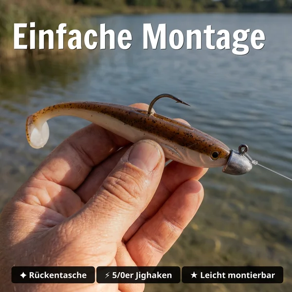 Inzite Shad Classic Brownie 15,5 cm – Gummifisch für Zander & Hecht, 4 Stück - Einfache Montage