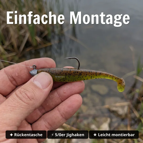 Inzite Shad Green Pumpkin 15,5 cm Gummifisch – UV-aktiv für Zander & Hecht – 4 Stück - Einfache Montage