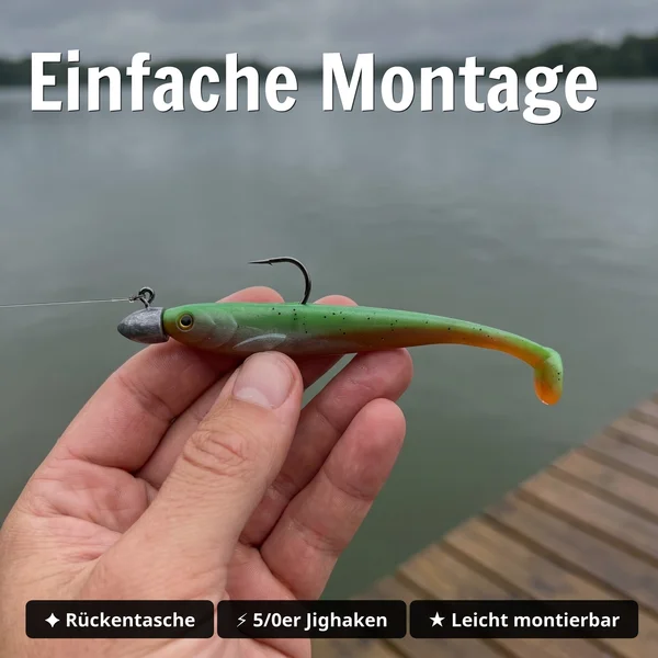 Inzite Shad Green Tomato 15,5 cm – Gummifisch für Zander & Hecht 4 Stück - Einfache Montage