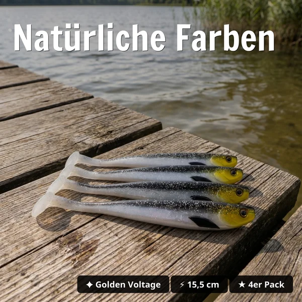 Zite Fishing Inzite Shad Golden Voltage 15,5 cm – Gummifisch für Zander & Hecht, 4 Stück - Natürliche Farben