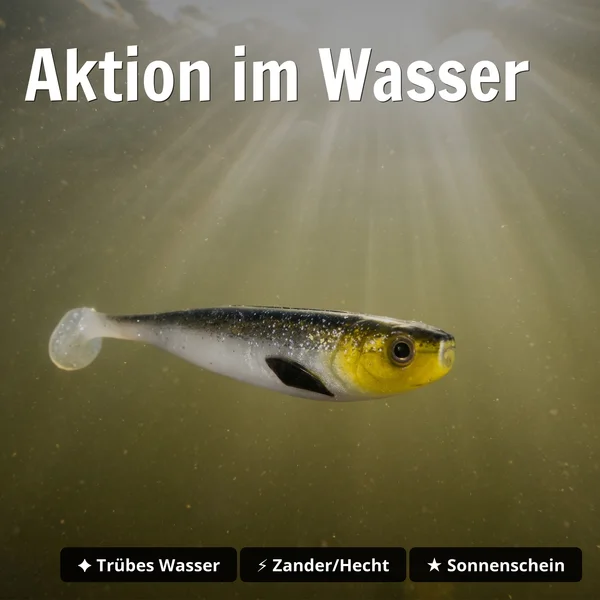 Zite Fishing Inzite Shad Golden Voltage 15,5 cm – Gummifisch für Zander & Hecht, 4 Stück - Aktion im Wasser