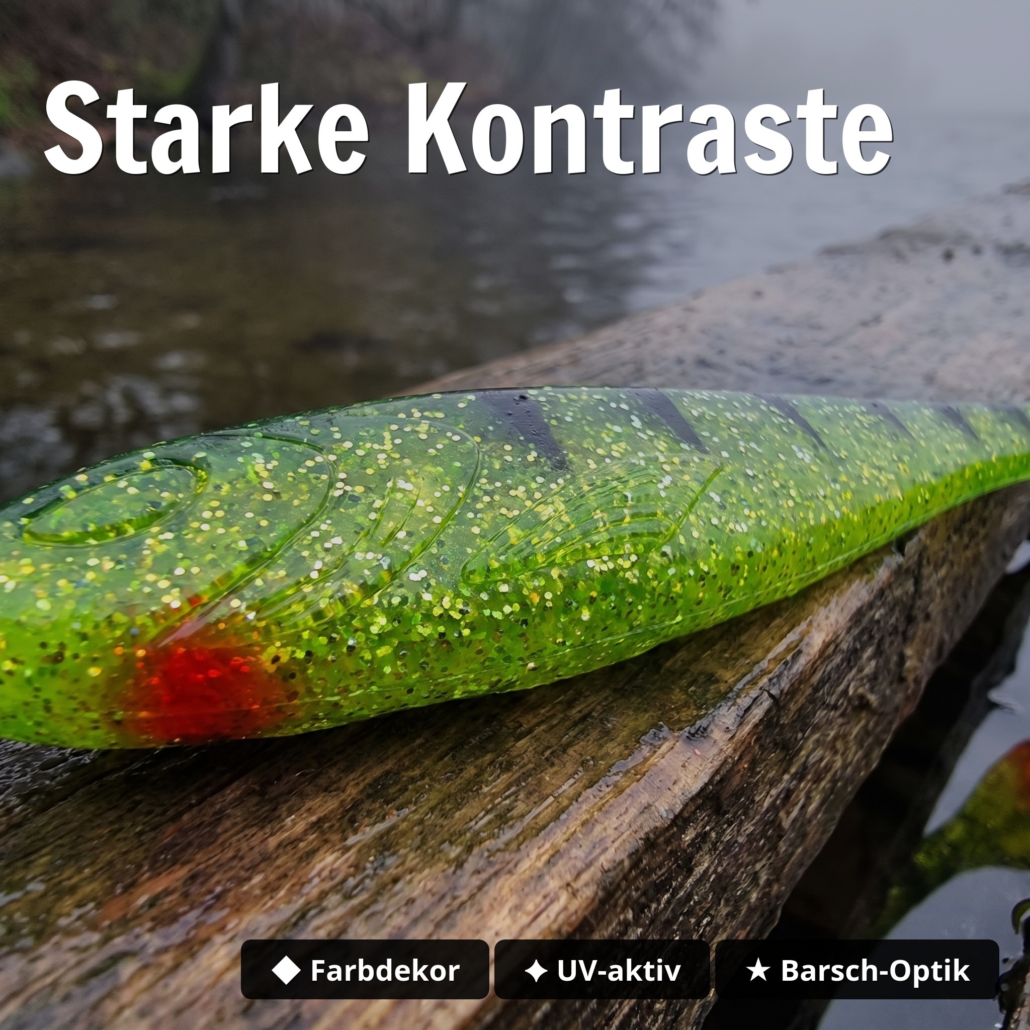 Zite Fishing XL Inzite Flanker Gummifisch Lightning Perch 23,5 cm - Großhecht Köder im 2er Pack - Starke Kontraste