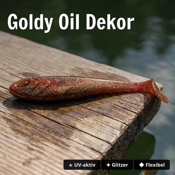 Zite Fishing Gummifisch Inzite Flanker Goldy Oil 23,5 cm - Großhecht Köder im 2er Pack - Goldy Oil Dekor