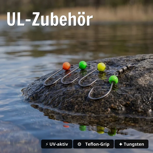 Zite Fishing No Mercy UL Pro Box Set – 128 Forellen Gummiköder + Haken & Knoblauch-Spray GRATIS - UL-Zubehör