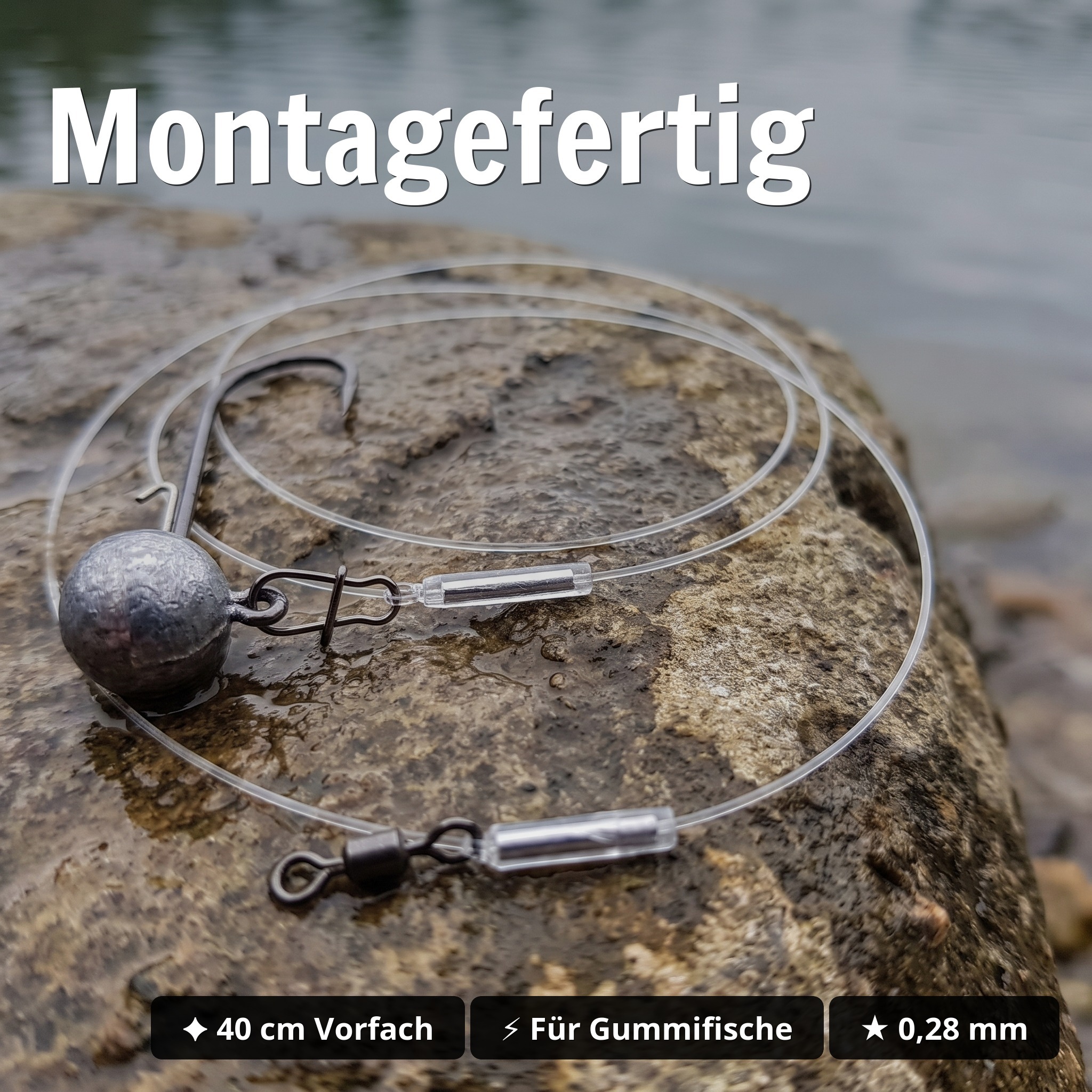 Zite Fishing Jighead 7 g – fertiges Fluorocarbon-Vorfach 0,28 mm, 40 cm, Gr. 3/0 für Barsch & Zander - Montagefertig
