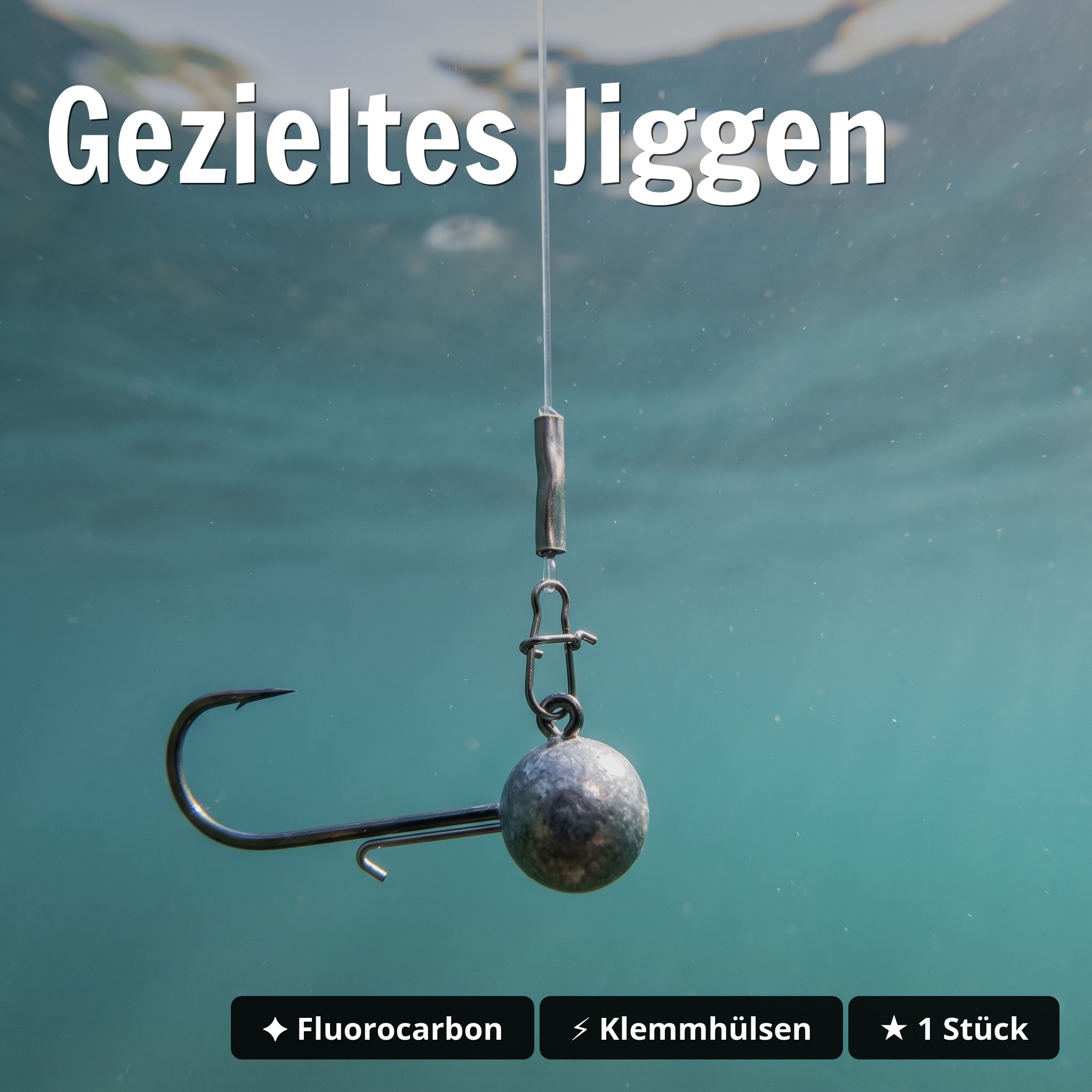 Zite Fishing Jighead 7 g – fertiges Fluorocarbon-Vorfach 0,28 mm, 40 cm, Gr. 3/0 für Barsch & Zander - Gezieltes Jiggen