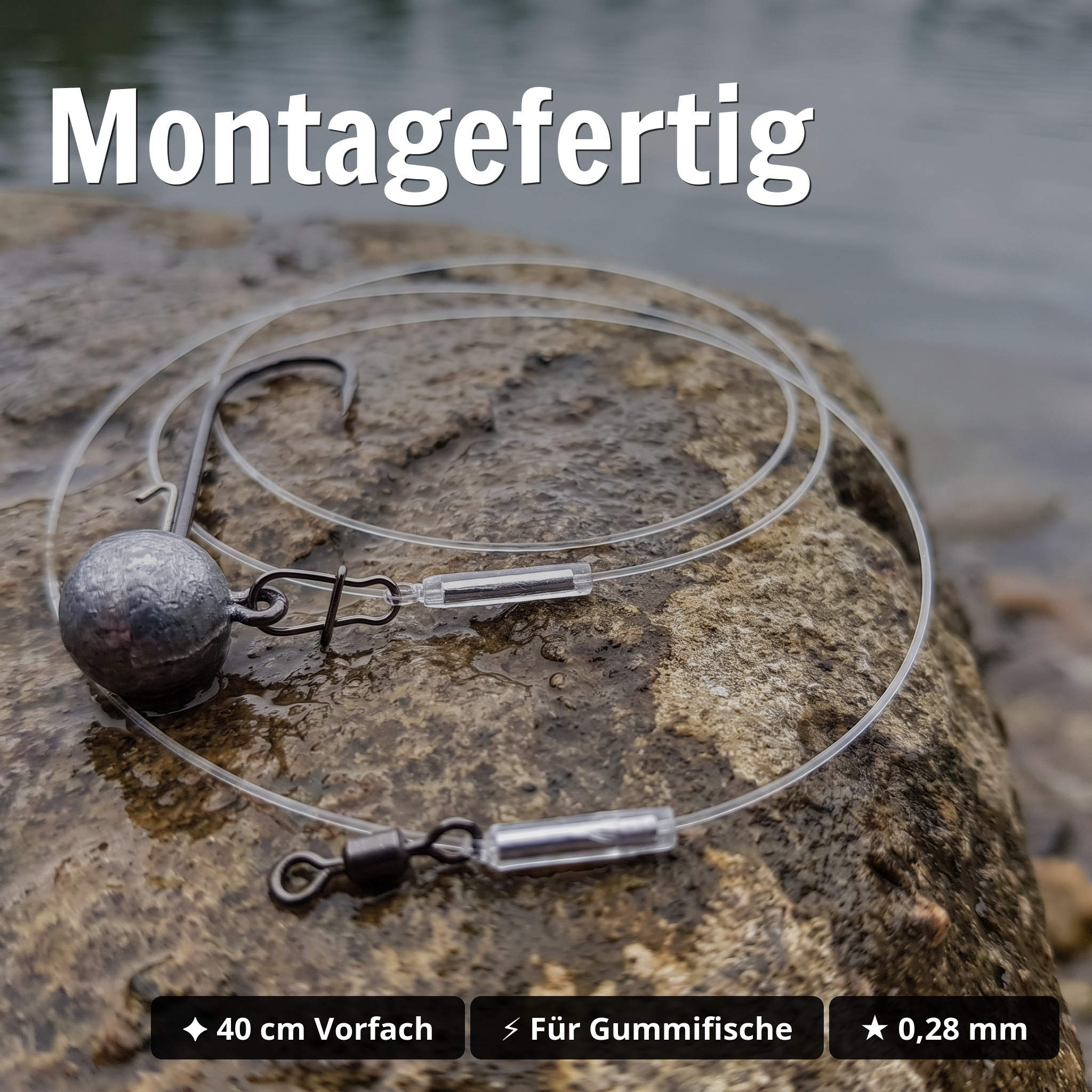 Zite Fishing Jighead 15 g Gr. 3/0 – Fertigmontage mit Fluorocarbon-Vorfach 40 cm, 0,28 mm für Zander, Hecht & Barsch - Montagefertig