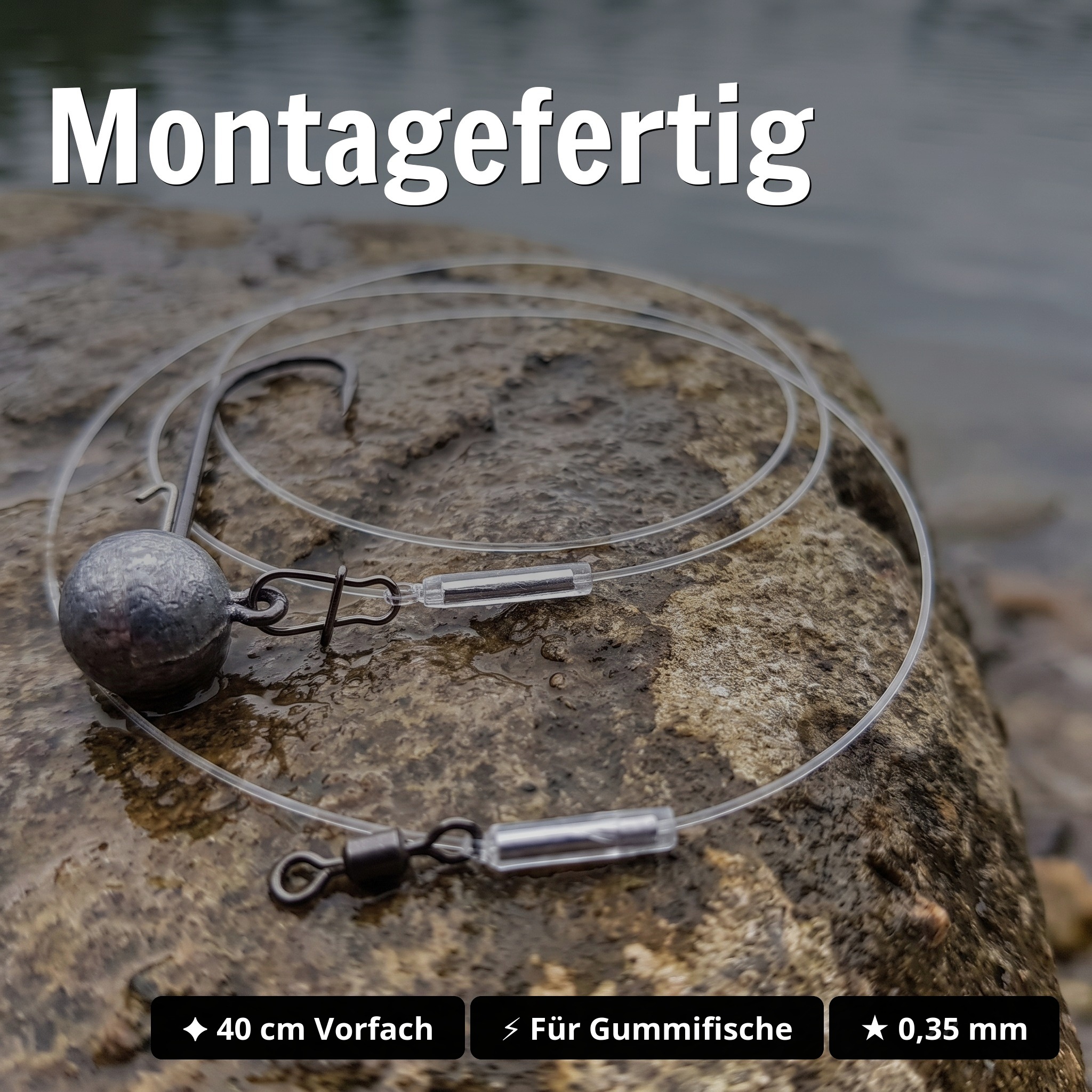 Zite Fishing Jighead 7 g – Fertigmontage mit Fluorocarbon-Vorfach 0,35 mm, 40 cm, Haken Gr. 5/0 für Hecht & Zander - Montagefertig