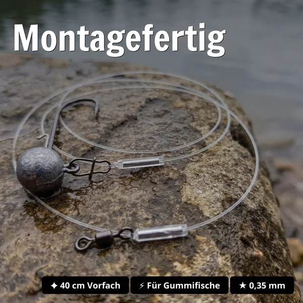 Zite Fishing Jighead 15 g Gr. 5/0 – Fertigmontage mit Fluorocarbon-Vorfach 0,35 mm 40 cm für Hecht & Zander - Montagefertig