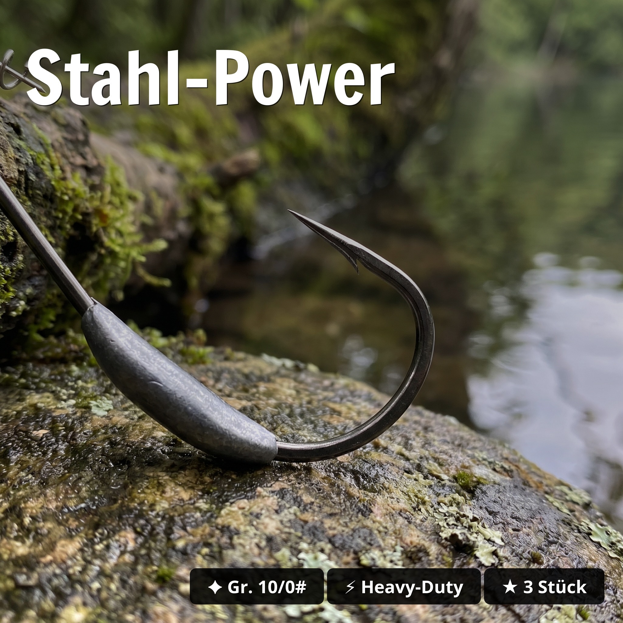 Zite Fishing MONSTER BAT Offset Haken Gr. 10/0# 20 g – XXL Weighted Swimbait Hook, 3 Stück für Hecht & Großhecht - Stahl-Power